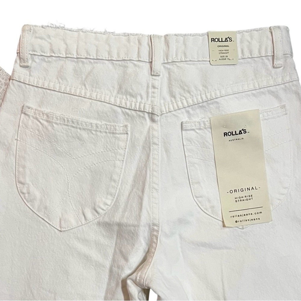 ROLLA'S Free People White Distressed Straight-Leg Jeans High Rise Size 28 - Picture 6 of 9